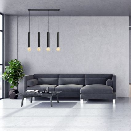 Κρεμαστό φωτιστικό οροφής ράγα TUBA 4xE27/15W/230V μαύρο