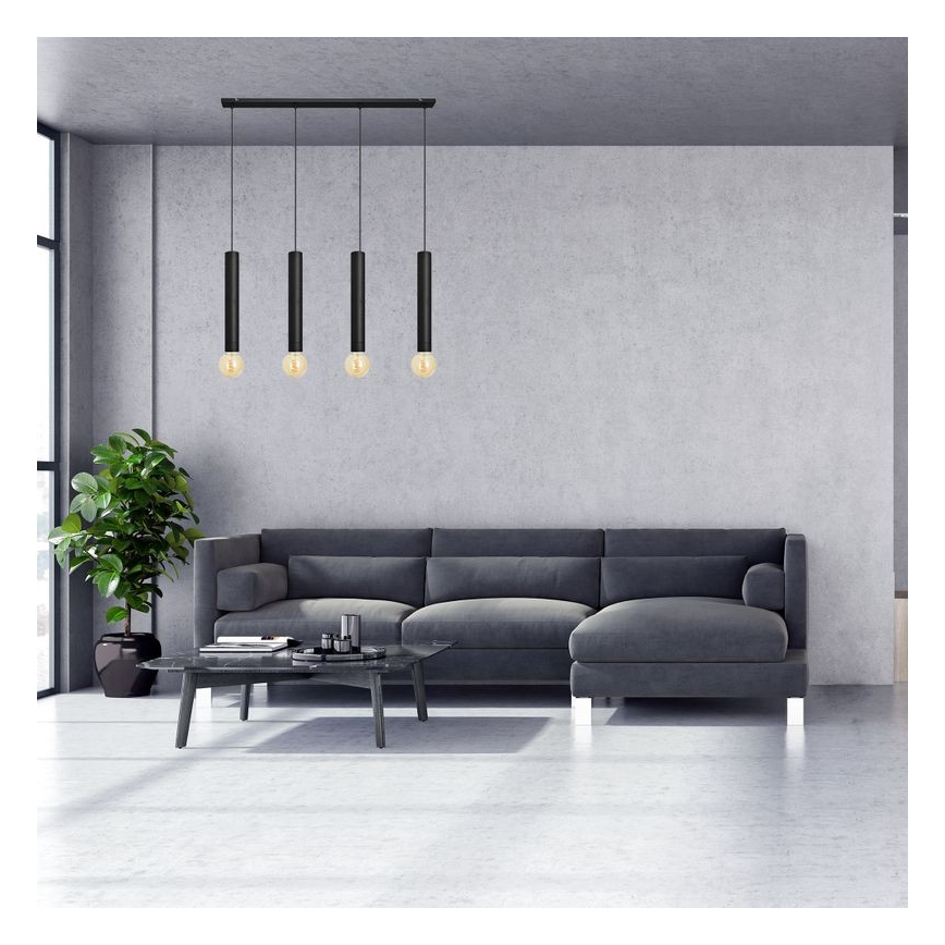 Κρεμαστό φωτιστικό οροφής ράγα TUBA 4xE27/15W/230V μαύρο