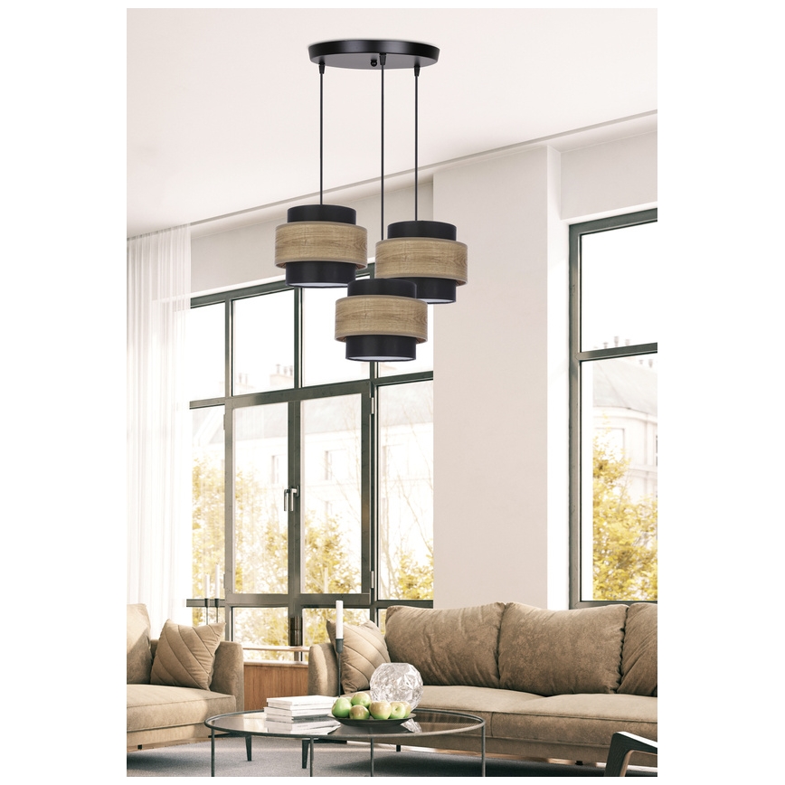 Κρεμαστό φωτιστικό οροφής ράγα TWIN 3xE27/40W/230V καφέ/μαύρο