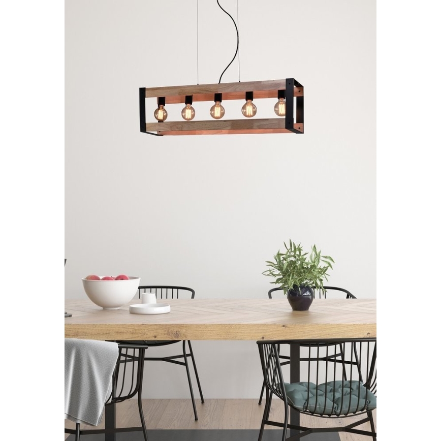 Κρεμαστό φωτιστικό οροφής ράγα VARNA 5xE27/40W/230V δρυς