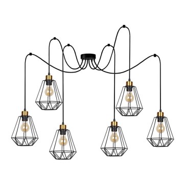 Κρεμαστό φωτιστικό οροφής PRIMO 6xE27/60W/230V spider μαύρο/χρυσό