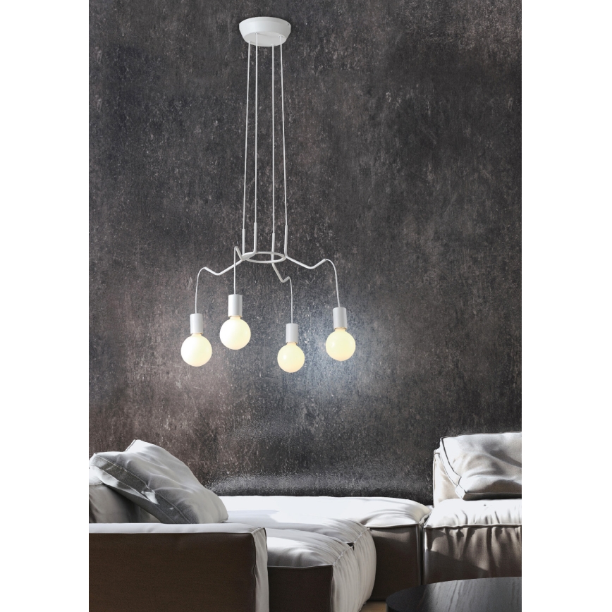 Κρεμαστό φωτιστικό οροφής πολύφωτο BASSO 4xE27/40W/230V λευκό