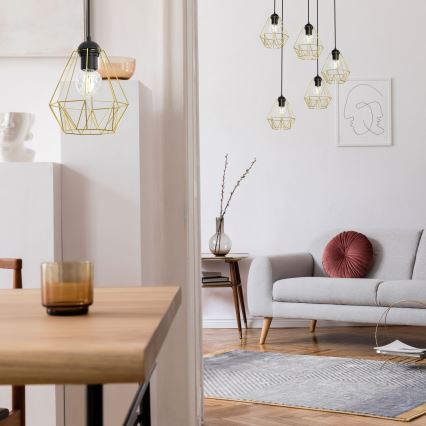 Κρεμαστό φωτιστικό οροφής πολύφωτο BERGEN 5xE27/60W/230V μαύρο/χρυσαφί