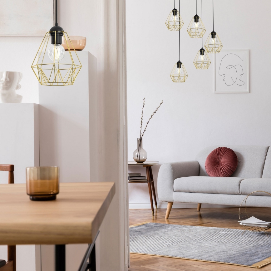 Κρεμαστό φωτιστικό οροφής πολύφωτο BERGEN 5xE27/60W/230V μαύρο/χρυσαφί