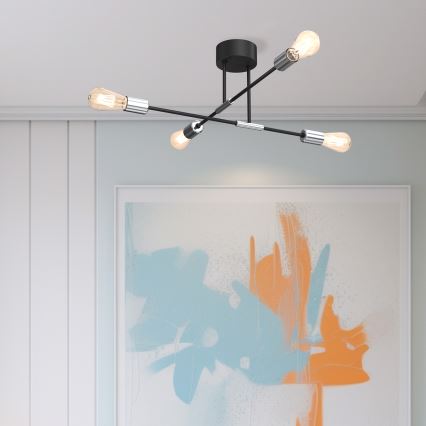 Κρεμαστό φωτιστικό οροφής πολύφωτο FLAME 4xE27/60W/230V μαύρο/γυαλιστερό χρώμιο