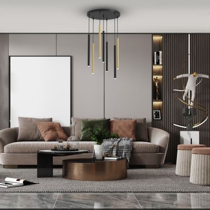 Κρεμαστό φωτιστικό οροφής πολύφωτο MONZA 7xG9/8W/230V μαύρο/χρυσό