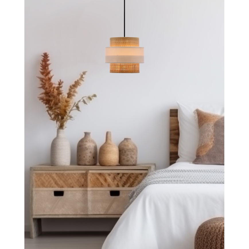 Κρεμαστό φωτιστικό οροφής  RATTAN 1xE27/40W/230V λευκό/καφέ