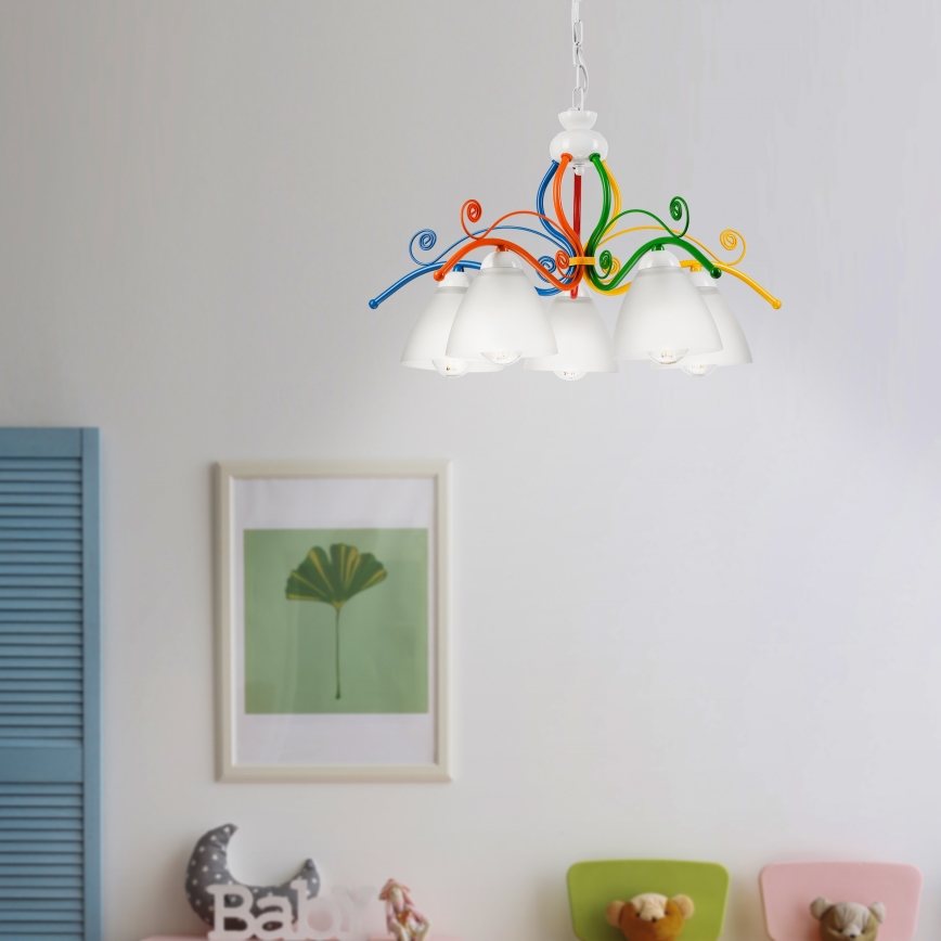 Κρεμαστό φωτιστικό οροφής RETRO 5xE27/60W/230V λευκό/πολύχρωμα