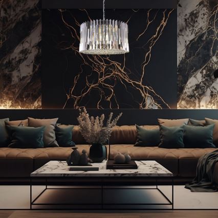 Κρεμαστό φωτιστικό οροφής RITZ 12xE14/40W/230V διάμετρος 54 cm γυαλιστερό χρώμιο