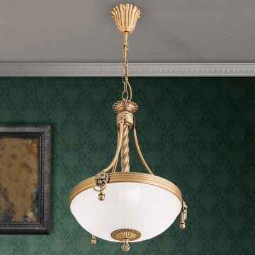 Κρεμαστό φωτιστικό οροφής ROCCA 3xE27/60W/230V διάμετρος 32 cm μπρονζέ/λευκό