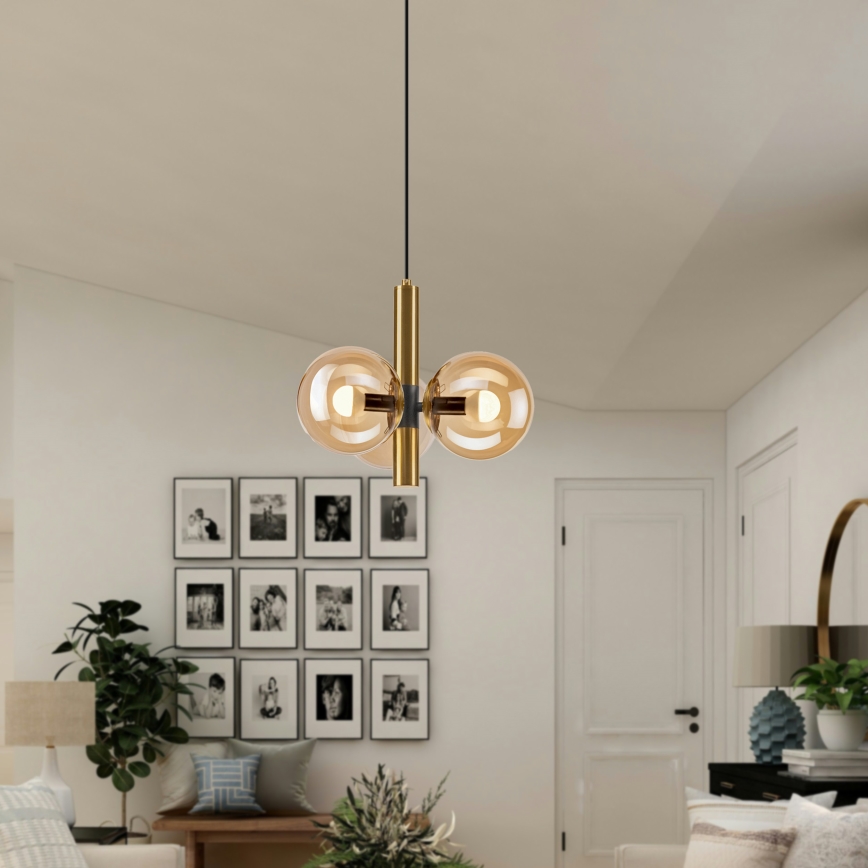 Κρεμαστό φωτιστικό οροφής ROLLO 3xE14/5W/230V χρυσό/φιμέ μπεζ