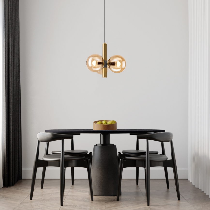 Κρεμαστό φωτιστικό οροφής ROLLO 3xE14/5W/230V χρυσό/φιμέ μπεζ