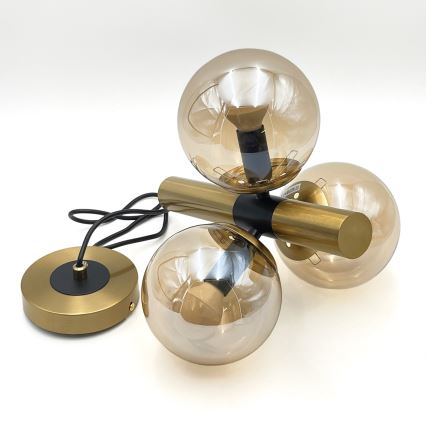 Κρεμαστό φωτιστικό οροφής ROLLO 3xE14/5W/230V χρυσό/φιμέ μπεζ