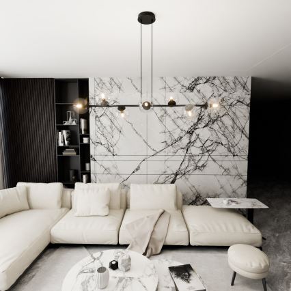 Κρεμαστό φωτιστικό οροφής ROSSI 8xE14/10W/230V μαύρο/γυάλινο