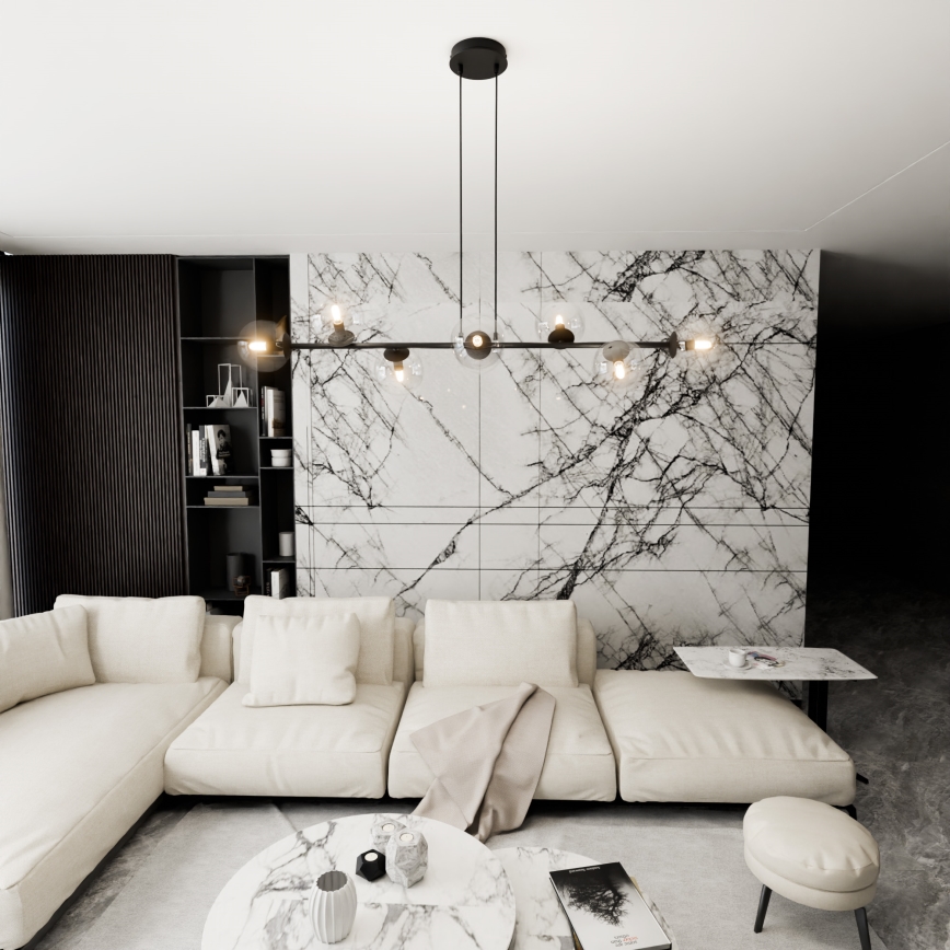 Κρεμαστό φωτιστικό οροφής ROSSI 8xE14/10W/230V μαύρο/γυάλινο