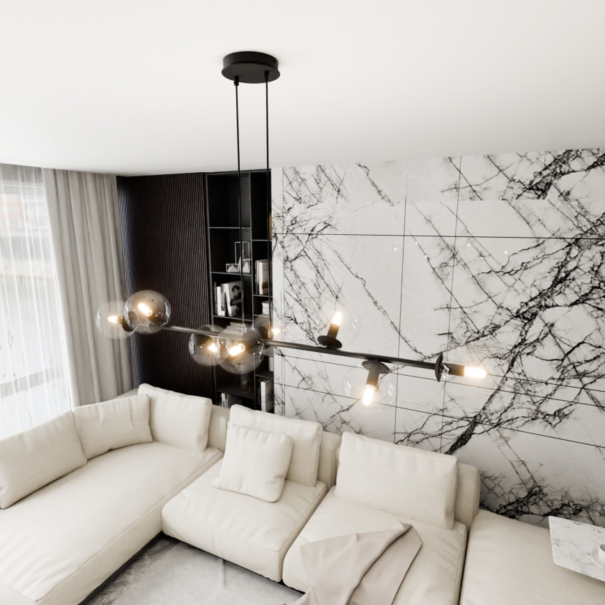 Κρεμαστό φωτιστικό οροφής ROSSI 8xE14/10W/230V μαύρο/γυάλινο