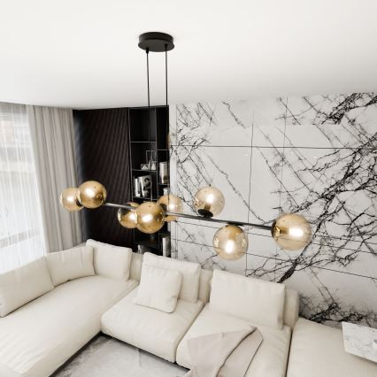 Κρεμαστό φωτιστικό οροφής ROSSI 8xE14/10W/230V μαύρο/μπεζ