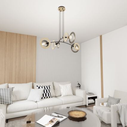 Κρεμαστό φωτιστικό οροφής SKIVA 4xE27/15W/230V μαύρο/μπεζ