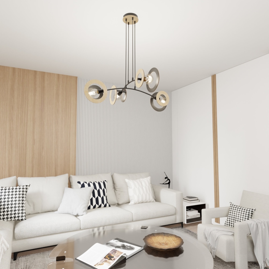 Κρεμαστό φωτιστικό οροφής SKIVA 4xE27/15W/230V μαύρο/μπεζ