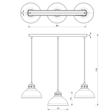 Κρεμαστό φωτιστικό οροφής SVEN 3xE27/15W/230V ορείχαλκος