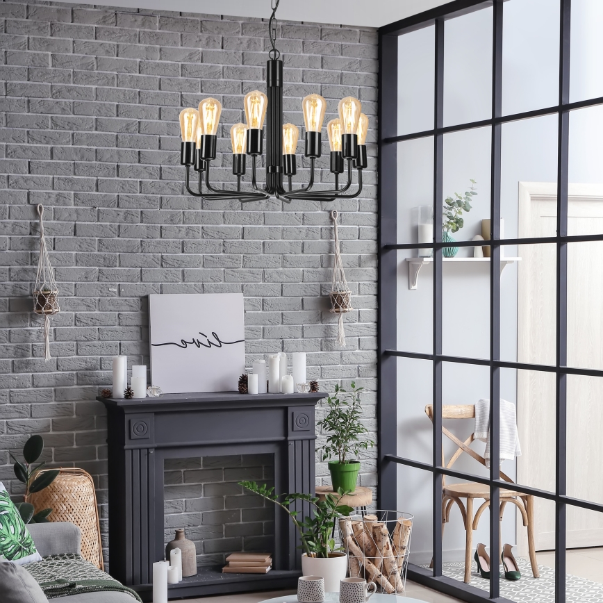 Κρεμαστό φωτιστικό οροφής TIFFANY 10xE27/60W/230V μαύρο