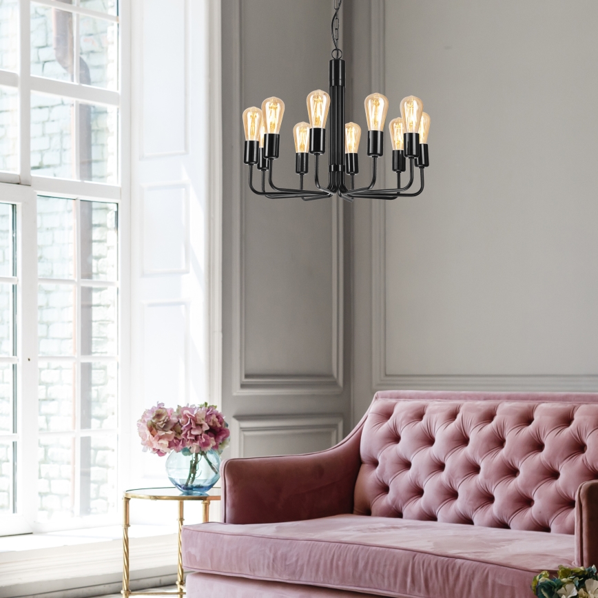 Κρεμαστό φωτιστικό οροφής TIFFANY 10xE27/60W/230V μαύρο