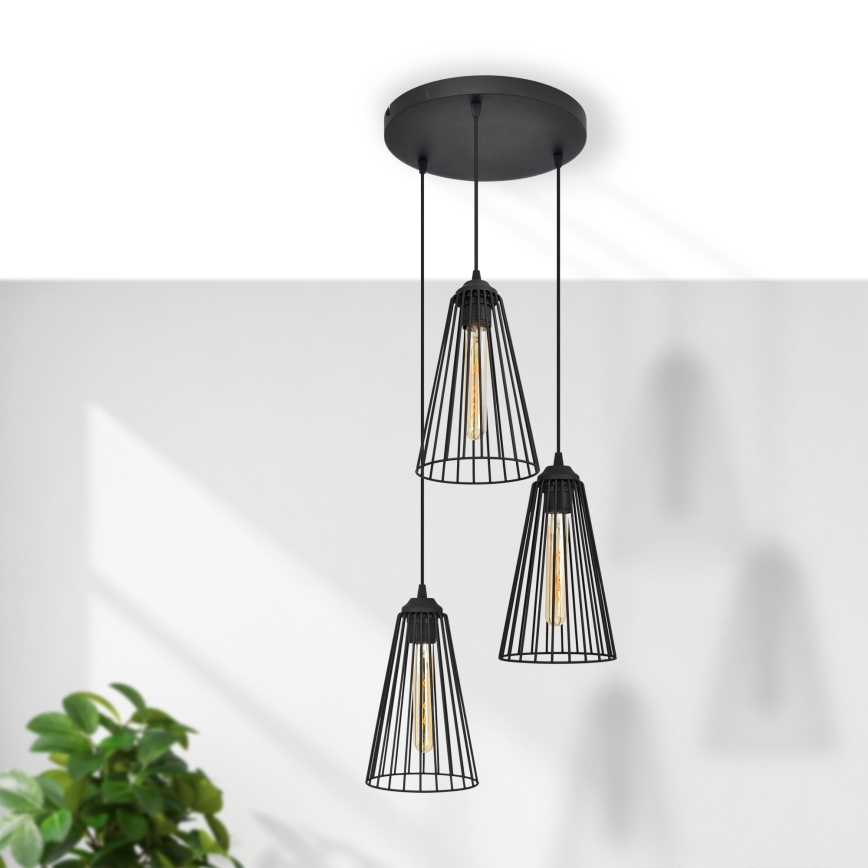 Κρεμαστό φωτιστικό οροφής TORRI 3xE27/15W/230V μαύρο