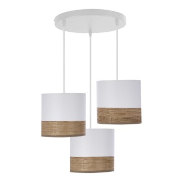 Κρεμαστό φωτιστικό οροφής τρίφωτο BIANCO 3xE27/40W/230V λευκό/καφέ