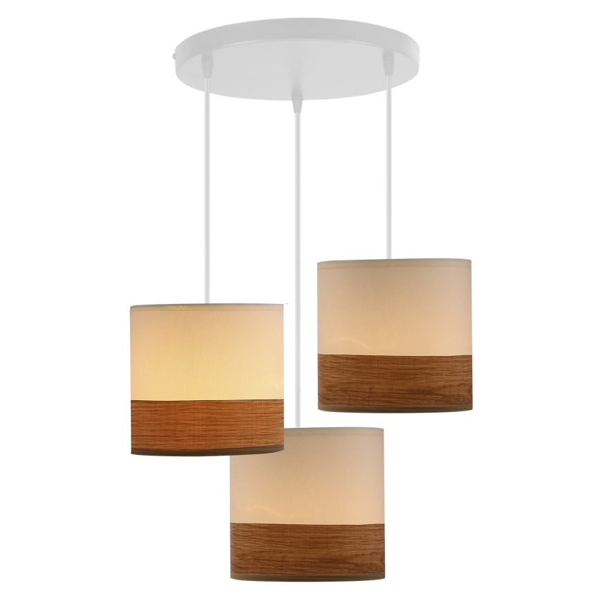 Κρεμαστό φωτιστικό οροφής τρίφωτο BIANCO 3xE27/40W/230V λευκό/καφέ