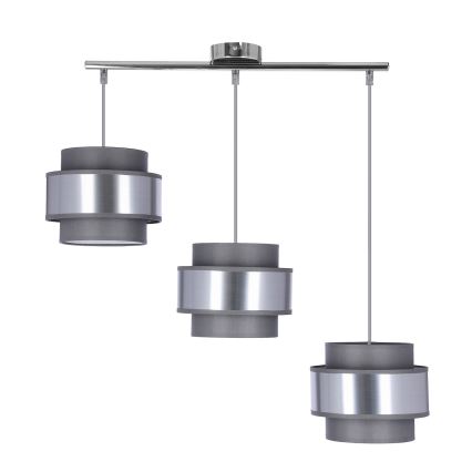 Κρεμαστό φωτιστικό οροφής τρίφωτο HARE 3xE27/60W/230V γκρι/ματ χρώμιο