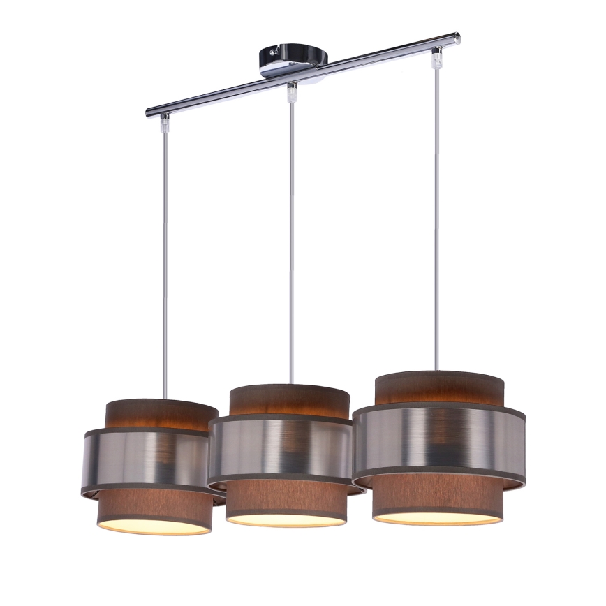 Κρεμαστό φωτιστικό οροφής τρίφωτο HARE 3xE27/60W/230V γκρι/ματ χρώμιο