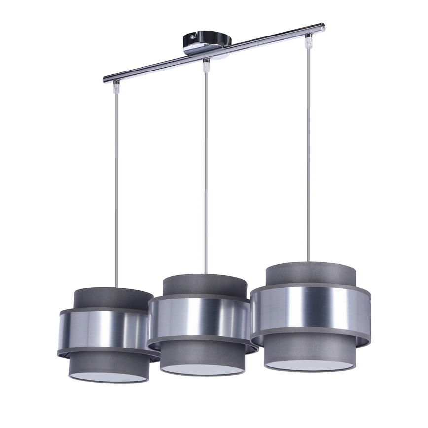 Κρεμαστό φωτιστικό οροφής τρίφωτο HARE 3xE27/60W/230V γκρι/ματ χρώμιο