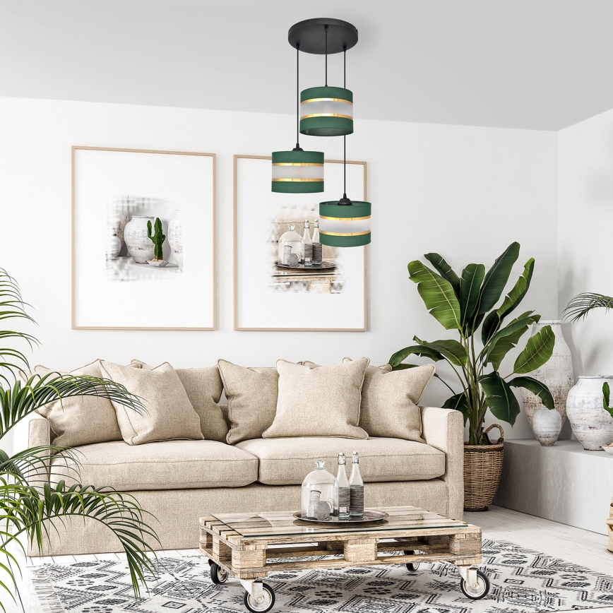 Κρεμαστό φωτιστικό οροφής τρίφωτο HELEN 3xE27/15W/230V πράσινο/χρυσαφί
