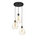 Κρεμαστό φωτιστικό οροφής τρίφωτο KARO 3xE27/15W/230V χρυσαφί/μαύρο