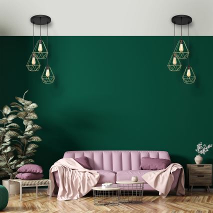 Κρεμαστό φωτιστικό οροφής τρίφωτο KARO 3xE27/15W/230V χρυσαφί/μαύρο