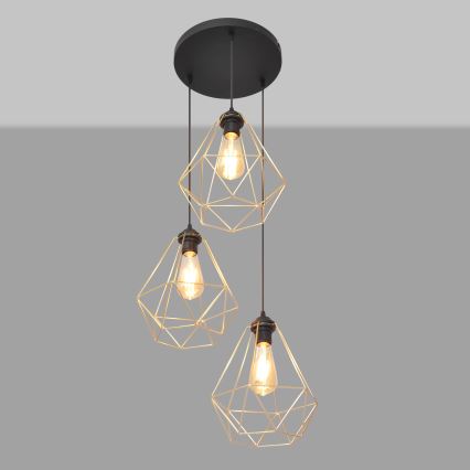 Κρεμαστό φωτιστικό οροφής τρίφωτο KARO 3xE27/15W/230V χρυσαφί/μαύρο