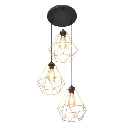 Κρεμαστό φωτιστικό οροφής τρίφωτο KARO 3xE27/15W/230V χρυσαφί/μαύρο