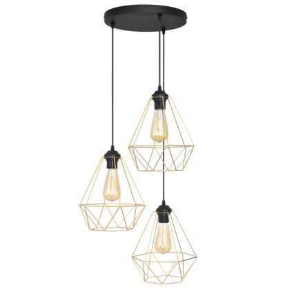 Κρεμαστό φωτιστικό οροφής τρίφωτο KARO 3xE27/15W/230V χρυσαφί/μαύρο