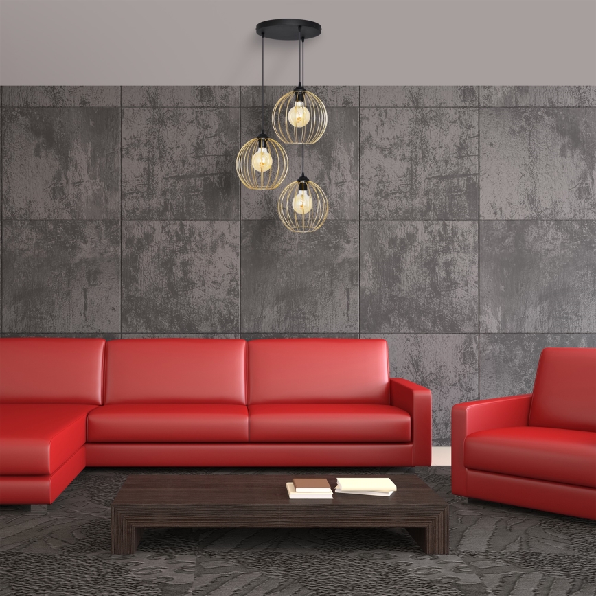 Κρεμαστό φωτιστικό οροφής τρίφωτο MERCURE 3xE27/15W/230V χρυσαφί/μαύρο