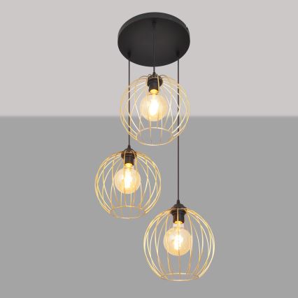 Κρεμαστό φωτιστικό οροφής τρίφωτο MERCURE 3xE27/15W/230V χρυσαφί/μαύρο