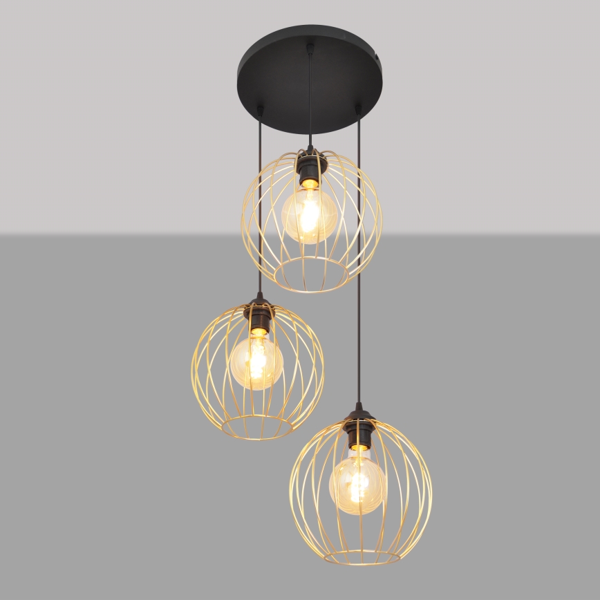 Κρεμαστό φωτιστικό οροφής τρίφωτο MERCURE 3xE27/15W/230V χρυσαφί/μαύρο