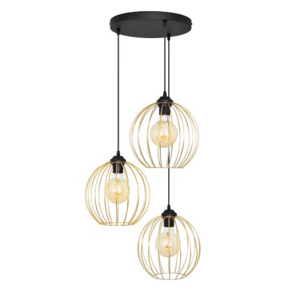 Κρεμαστό φωτιστικό οροφής τρίφωτο MERCURE 3xE27/15W/230V χρυσαφί/μαύρο
