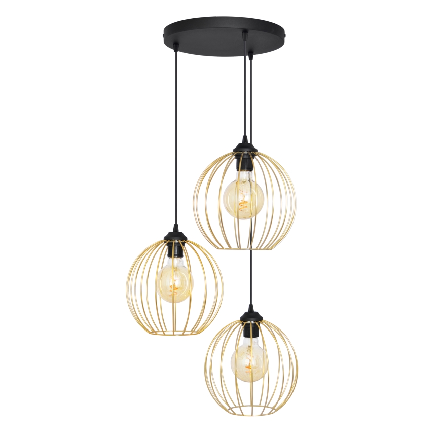 Κρεμαστό φωτιστικό οροφής τρίφωτο MERCURE 3xE27/15W/230V χρυσαφί/μαύρο