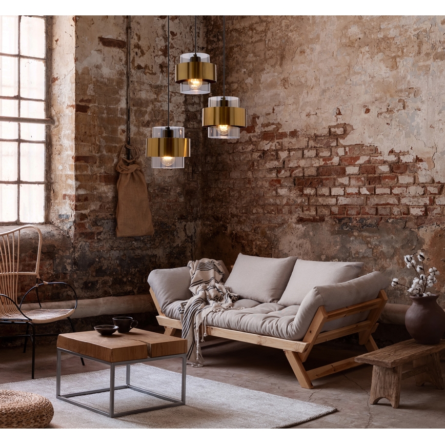 Κρεμαστό φωτιστικό οροφής τρίφωτο SPIEGA 3xE27/60W/230V χρυσό/μαύρο