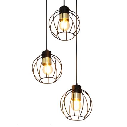 Κρεμαστό φωτιστικό οροφής τρίφωτο  STARLIGHT 3xE27/15W/230V μαύρο/χρυσαφί