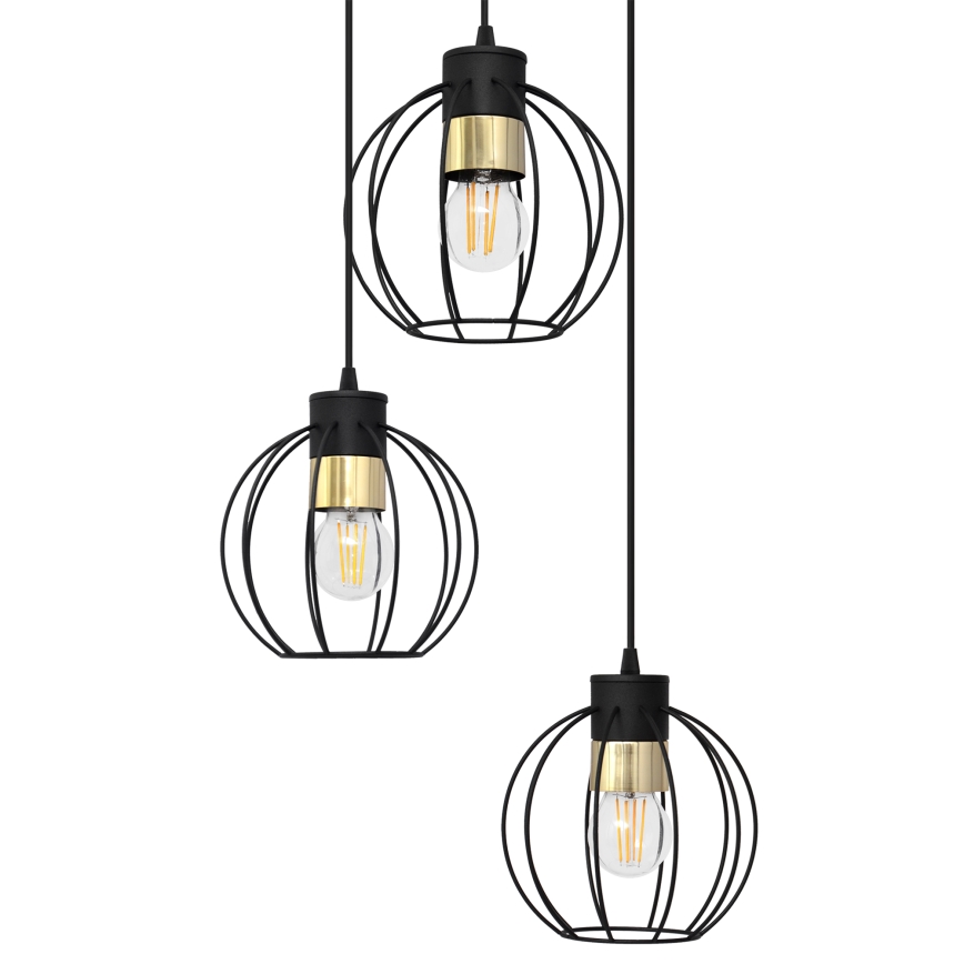Κρεμαστό φωτιστικό οροφής τρίφωτο  STARLIGHT 3xE27/15W/230V μαύρο/χρυσαφί