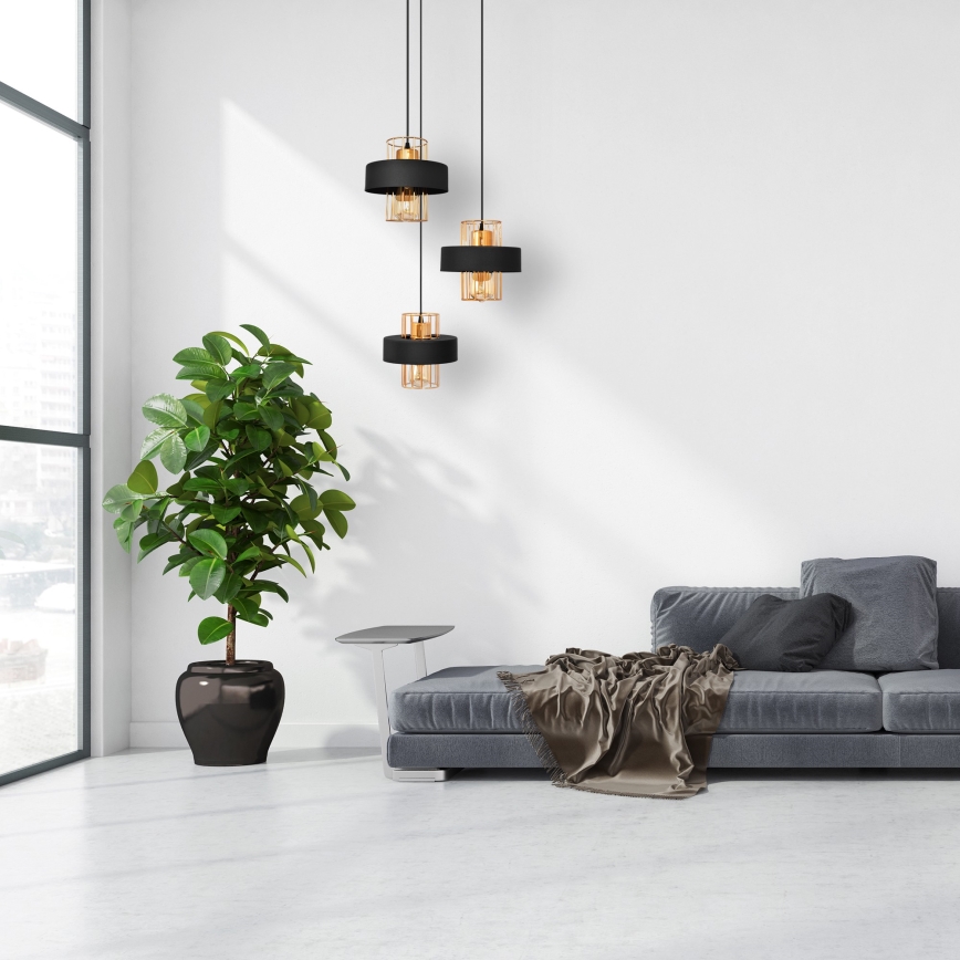 Κρεμαστό φωτιστικό οροφής τρίφωτο VOLTA 3xE27/15W/230V μαύρο/χρυσό