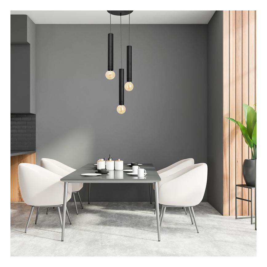 Κρεμαστό φωτιστικό οροφής TUBA 3xE27/15W/230V μαύρο