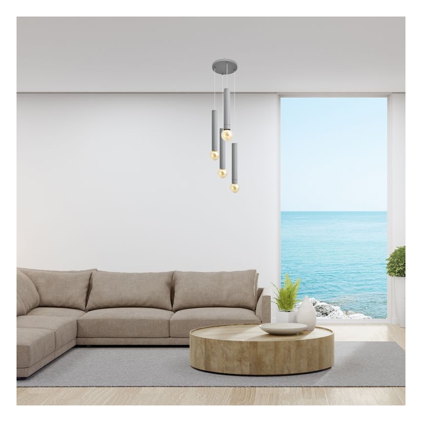 Κρεμαστό φωτιστικό οροφής TUBA 4xE27/15W/230V γκρι