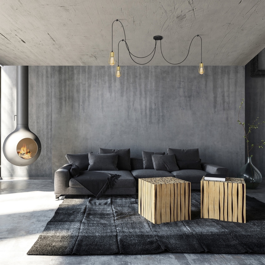 Κρεμαστό φωτιστικό οροφής TUBE 3xE27/10W/230V spider μαύρο/χρυσό